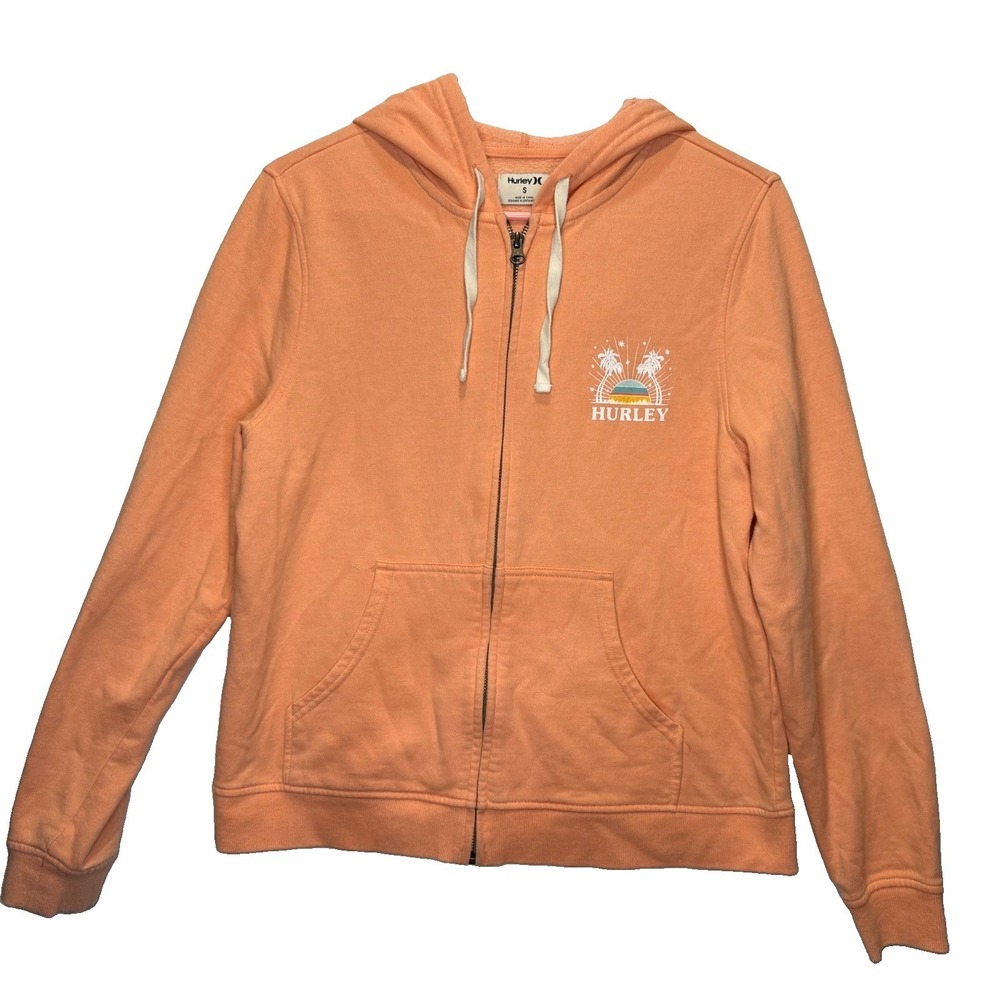 Hurley Women's Size Small Hoodie Full Zip Sweatshirt Orange Logo Vintage Y2K